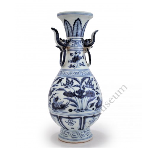 1404 A Yuan b&w double handles yuhuchun vase